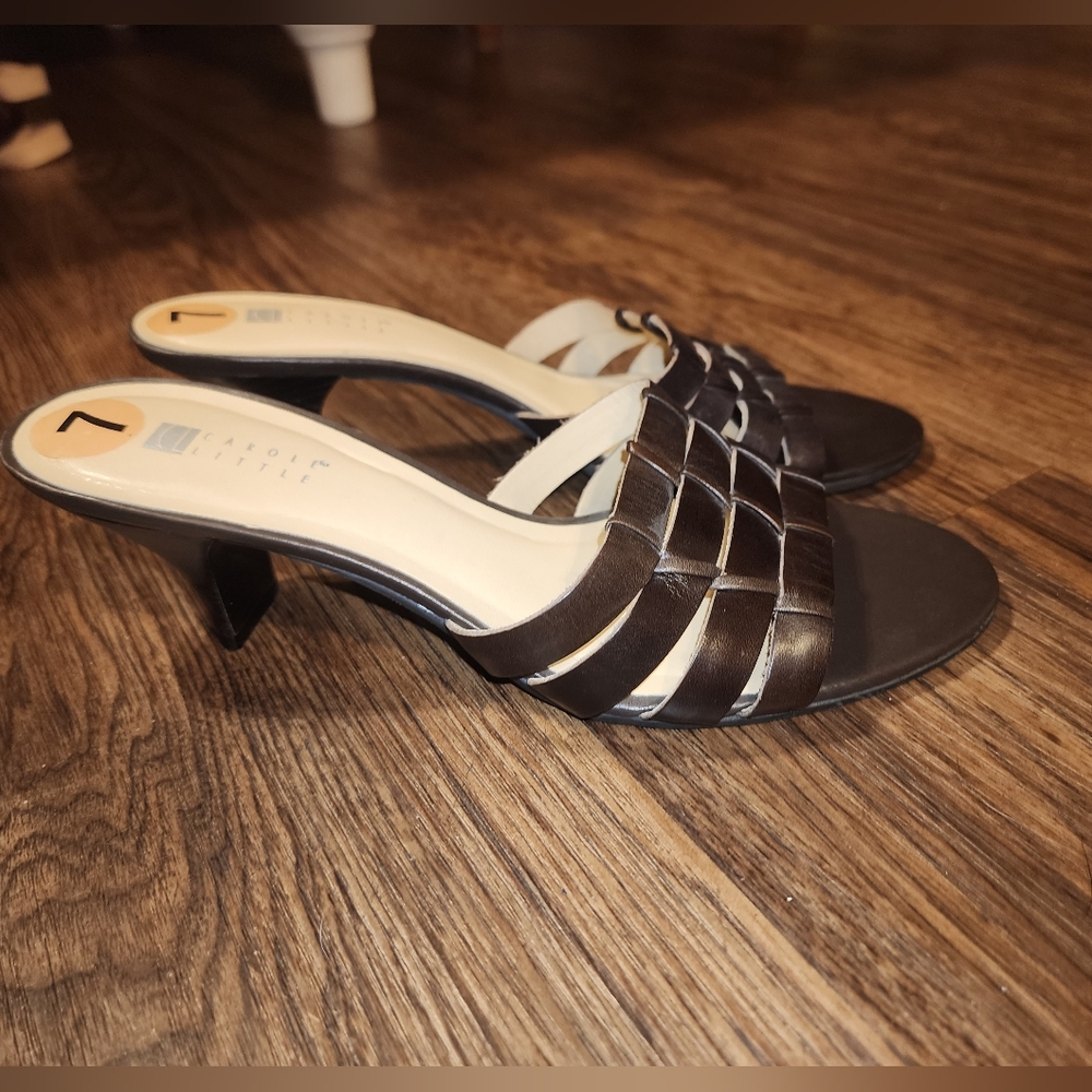 Carole Little Elegant Brown Leather Heel Slides 7